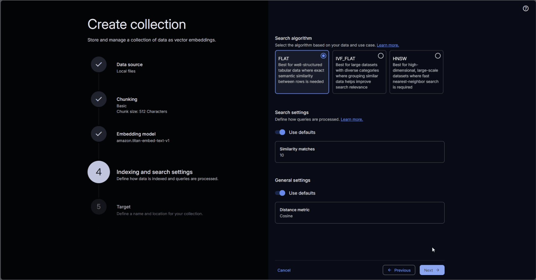 Settings for indexing and search